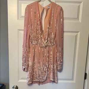 Lovers + Friends Pink Sequin Long Sleeve Dress